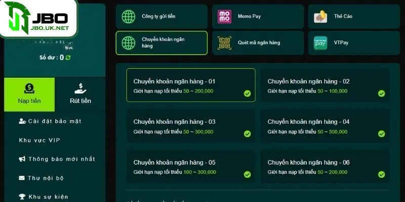 Nạp tiền qua ngân hàng 